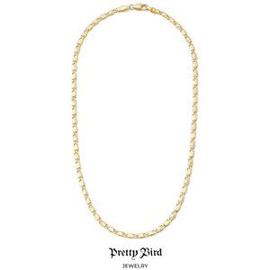 18K Yellow Gold Plated Heart Embossed Bar Link Chain - 18"